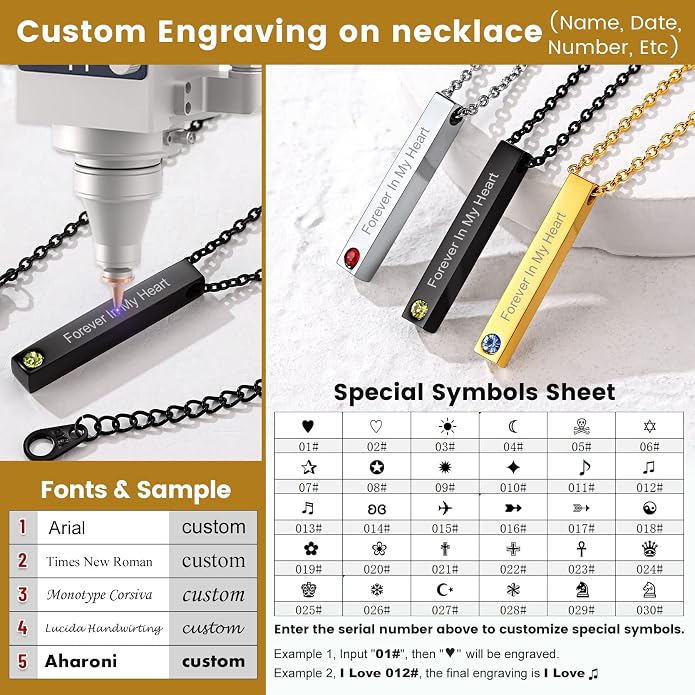 GOLDCHIC JEWELRY Personalized Birthstone Name Necklaces for Men Women, Engraved Family Names Necklace with Birthstone Vertical Bar Necklace, Pendant for Husband/Father/Grandma/Wife Birthday Gifts