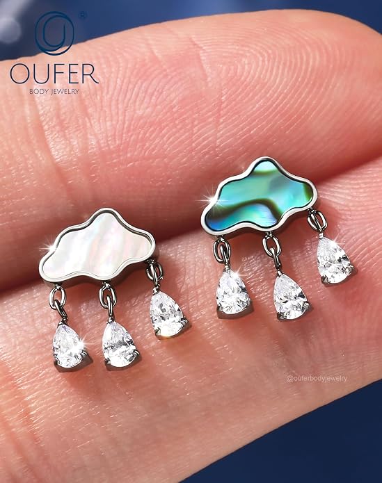 OUFER Body Piercing Titanium Cloud Helix Piercing Jewelry 16G Dangle Helix Earrings for Women Internally Thread Conch Helix Stud Flat Back Cartilage Earring Studs Surgical Steel Cartilage Jewelry