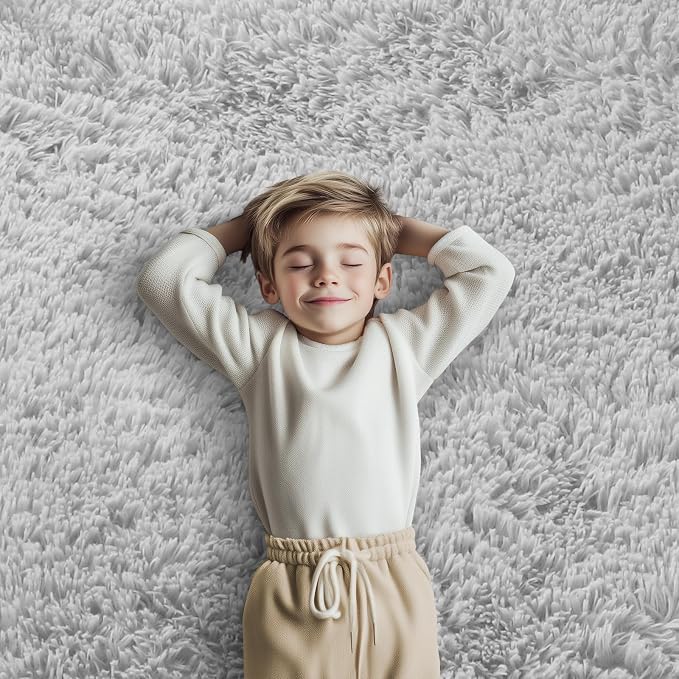 Rugs for Bedroom 4x6, Alfombras para Salas Shag Plush Soft Area Rug, Shaggy Carpets for Livingroom,Home Decor Aesthetic(Light Grey, 4 x 6)