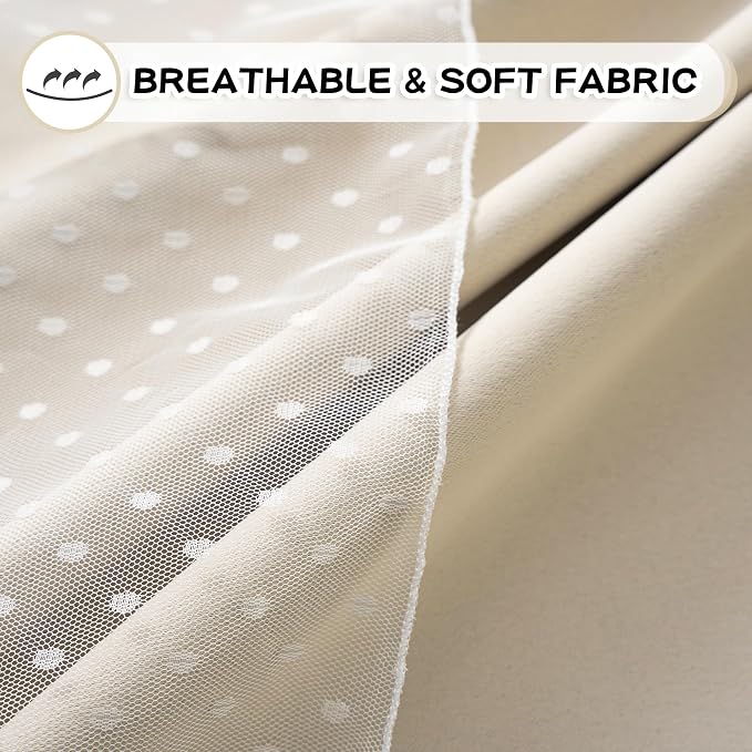 MYSKY HOME Beige Blackout Short Curtains for Bedroom with Polka Dots Sheer Overlay Boho Cream Elegante Nursery Girls Room Curtains 63 inch Long, Grommet Tops, 52" Wide Each Panel, 2 Panels