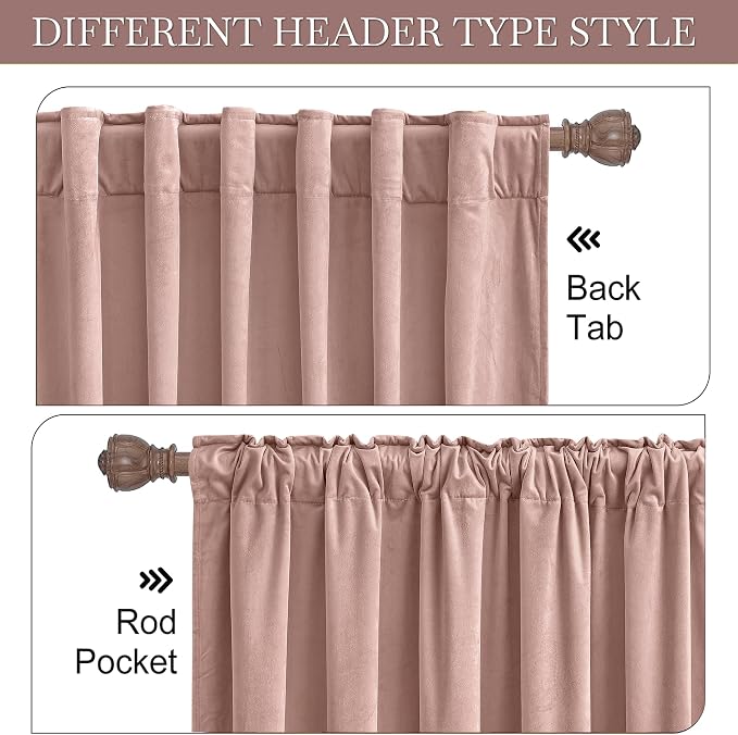 RYB HOME Back Tab Velvet Curtains, Thermal Insulated Privacy Protect Decorative Drapes for Living Room Home Theater, Dusty Pink, W 52 x L 120 inches, 2 Panels Set