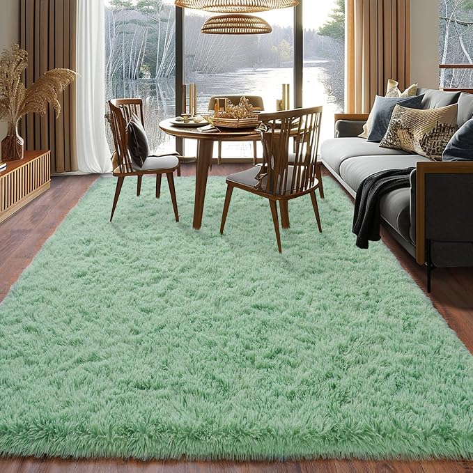Soft Fluffy Sage Green Rug for Living Room Bedroom, 4x6 Shaggy Area Rugs | Non-Slip Mint Green Rug for Nursery Kids Room Dorm Room Home Decor, Indoor Plush Floor Carpet