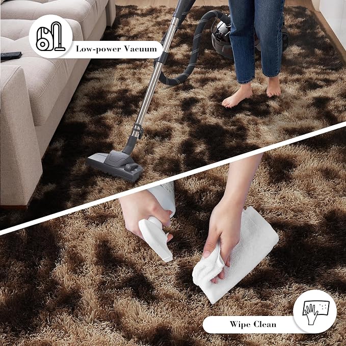 Fluffy Rug Shag Area Rug, Mottling Brown 3x5 Area Rugs for Bedroom, Small Bedside Rug, Soft Fluffy Shag Entryway Throw Rugs for Living Room Bedroom Room Home Decor