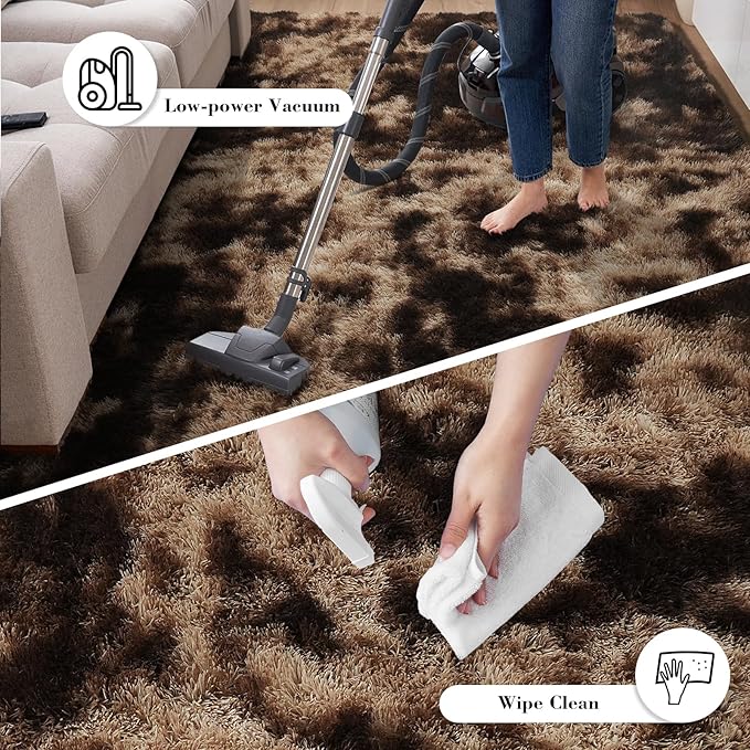 Fluffy Rug Shag Area Rug, Mottling Brown 5x8 Area Rugs for Bedroom, Small Bedside Rug, Soft Fluffy Shag Entryway Throw Rugs for Living Room Bedroom Room Home Decor