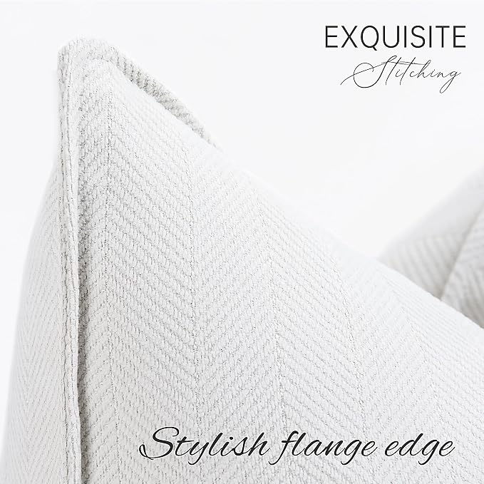 ZWJD Cream Pillow Covers 18x18 Set of 2 Chenille Throw Pillow Covers with Elegant Design Soft and Luxurious Decorative Throw Pillows for Couch, Bed, and Home Decor