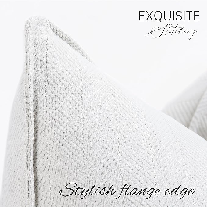 ZWJD Cream Pillow Covers 24x24 Set of 2 Chenille Throw Pillow Covers with Elegant Design Soft and Luxurious Decorative Throw Pillows for Couch, Bed, and Home Decor