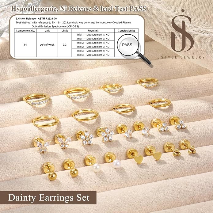 Jstyle Hypoallergenic 14K Gold Plated Stud Hoop Earrings for Women Men Surgical Stainless Steel Flat Back Earrings Small Huggie Hoops Cartilage Earring Set for Multiple Piercing Jewelry Gift for Women