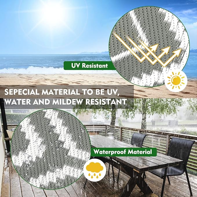 fifame Outdoor Camping Rugs, 10x20 Outdoor Rug Patios Clearance Plastic Straw Rug Weatherproof Reversible Mats, Large Floor Mat for Outdoors, RV, Patio, Backyard, Deck, Picnic, Beach, Trailer, Camping