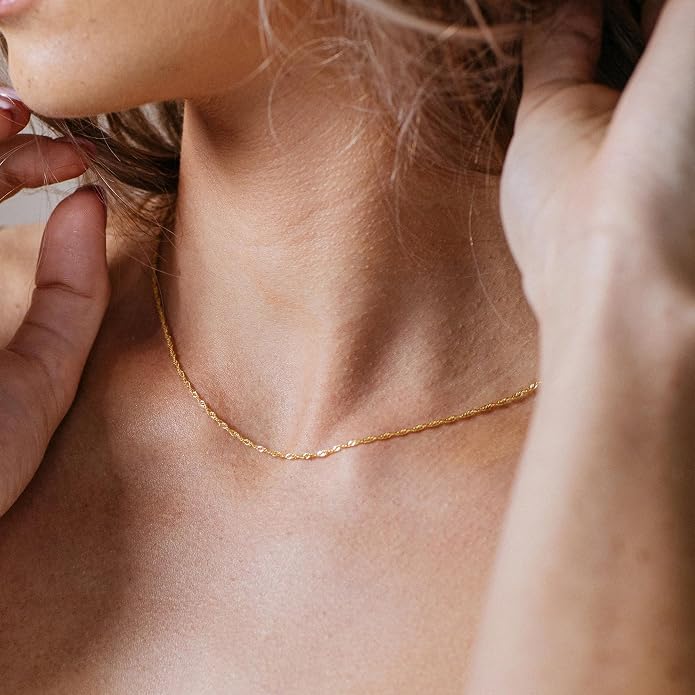 BAYLAY Gold Chain Necklace for Women - 18K Gold Plated Necklace Chain Dainty Gold Necklace for Women Gold Chain Gold Necklace Gold Jewelry Gifts Size 16/18/20/22/24/26 Inch