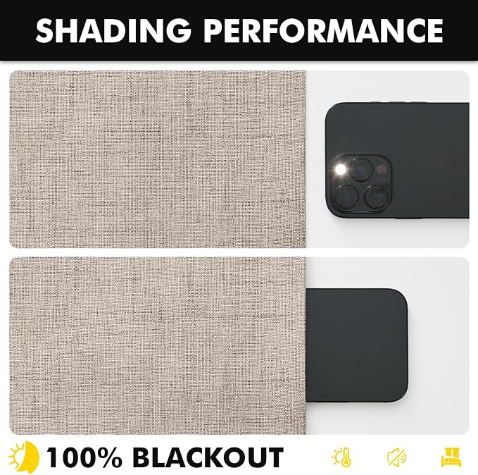 MIULEE 100% Blackout Linen Curtains for Bedroom 42 x 96 Inch Beige 2 Panels | Thermal Insulated, Room Darkening Drapes for Living Room, Back Tab Rod Pocket Pinch Pleated, Solid Luxury Decor