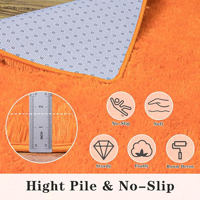 Dssimo Orange Rug for Bedroom Living Room, 9x12 Soft Shaggy Area Rugs | Large Plush Fluffy Upgrade Non-Slip Burnt Orange Rug for Nursery Kids Room Dorm Room Home Decor, Indoor Plush Floor Carpet