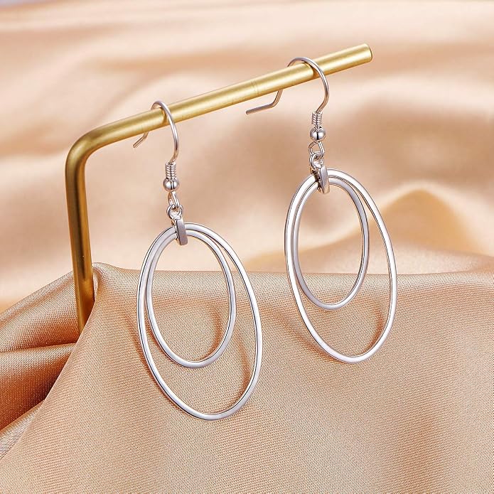 S925 Sterling Silver Trendy Dangle Drop Stud Loops Hoop Earrings for Women Jewelry Cuban Link