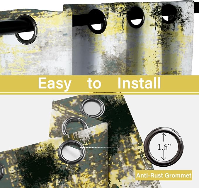 Asuexpect Abstract Curtains 2 Panels Abstract Rust Curtain Room Darkening Grommet Window Treatments Modern Decorative for Bedroom Living Room, 52x96 Inches, Black Yellow