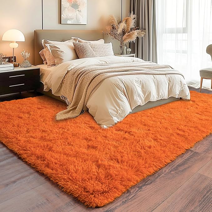 Dssimo Orange Rug for Bedroom Living Room, 5x7 Soft Shaggy Area Rugs | Large Plush Fluffy Upgrade Non-Slip Burnt Orange Rug for Nursery Kids Room Dorm Room Home Decor, Indoor Plush Floor Carpet