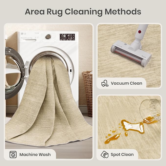 Valenrug Washable Rug 5x7 - Stain Resistant 5x7 Area Rugs for Living Room, Non Slip Backing Printed Rugs for Bedroom, Folable Machine Washable Area Rug (5'x7', Tan)
