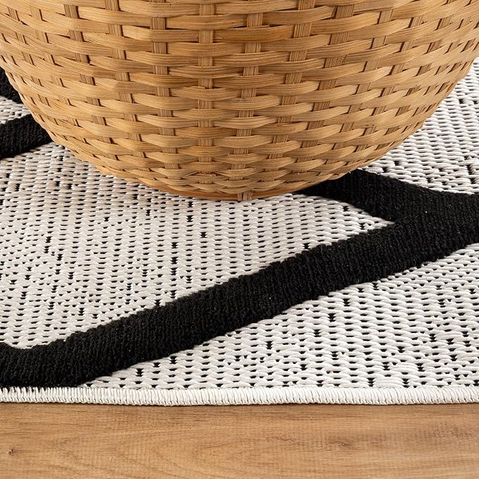 CAMILSON Modern Runner Rug 2x7 Luxury Diamond Pattern Micro Loop Hallway Rugs Soft High-Low Pile Stain Resistant Easy to Clean Non-Shedding Durable Entryway Kitchen Indoor Area Carpet (Black/White)