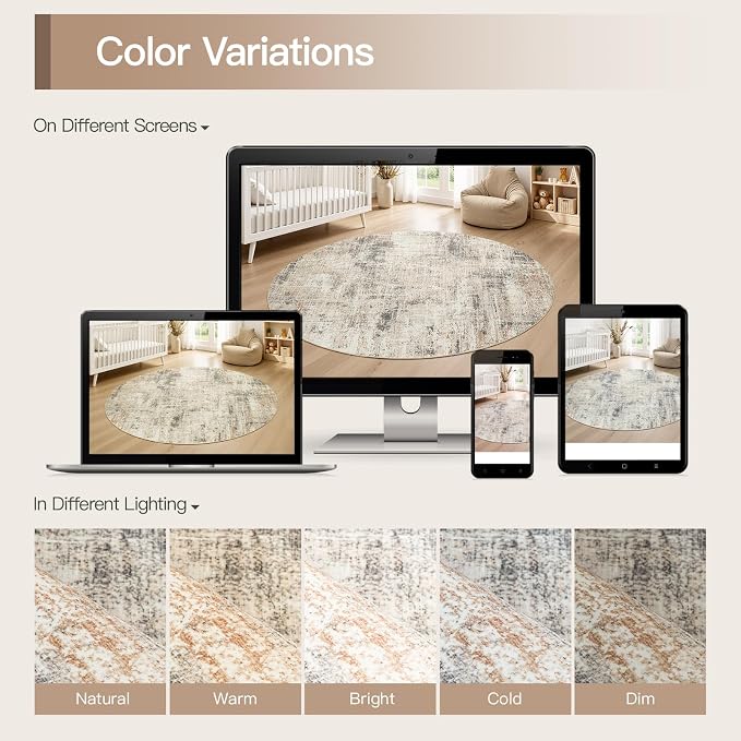 Lofus 4ft Area Rugs for Living Room, Gold Washable Area Rug with Non-Slip Backing,Soft Abstract Carpets for Bedroom Dining Room Home Office Indoor Nursery