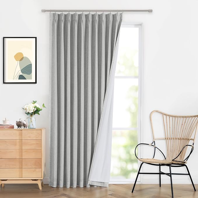 WEST LAKE 112 Inches Long Pinch Pleated Curtain Panels for Bedroom Living Room,Light Grey Linen Blended Drapes,Modern Thermal Insulated Window Treatment,Back Tabs Hooks,60" Wx112 L(Pack of 1)