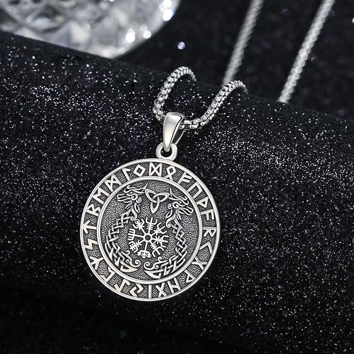 Viking Necklace for Men 925 Sterling Silver Rune Amulet Pendant Nordic Necklace Viking Jewelry Gift for Father Husband Son
