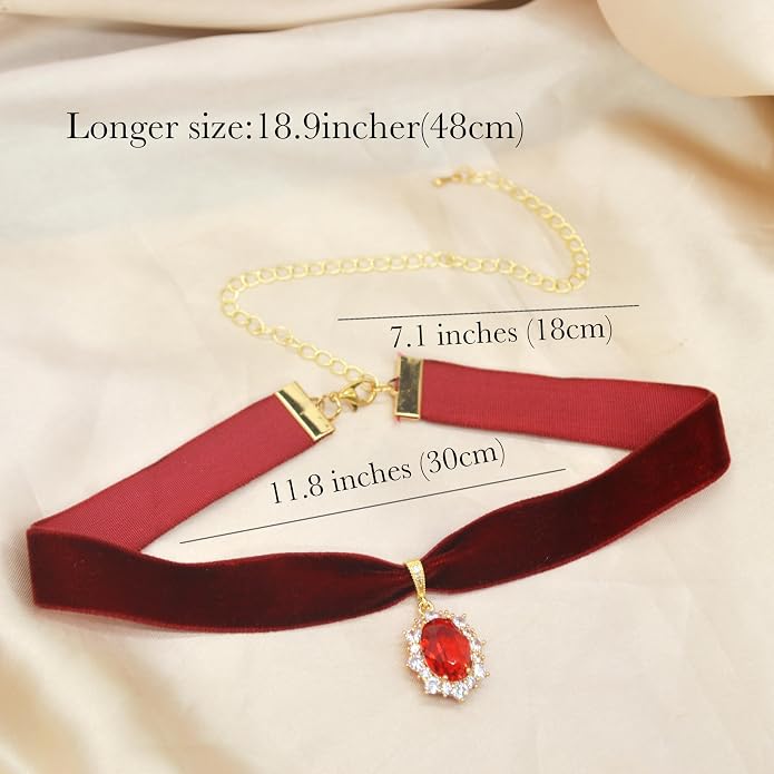 MOMOCAT 14K Gold Plated Sapphire Imitation Velvet Choker Necklace for Women Thick Chokers Birthstone Chocker Vintage Pendant Necklaces Chockers for Women Teen Girls Princess Costume Jewelry Aesthetic