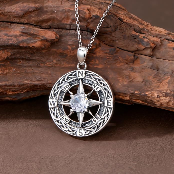 925 Sterling Silver Compass Pendant Necklace for Women Ladies Graduation Jewelry Gifts for Daughter Granddaughter