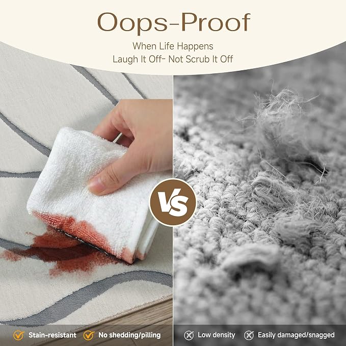 HUGEAR Shag Area Rug 6x9 Grey & Ivory Washable Living Room Bedroom Rug Non Slip Non-Shedding Soft Plush Medium Pile Large Throw Carpet for Home Office Aesthetic Modern Decor