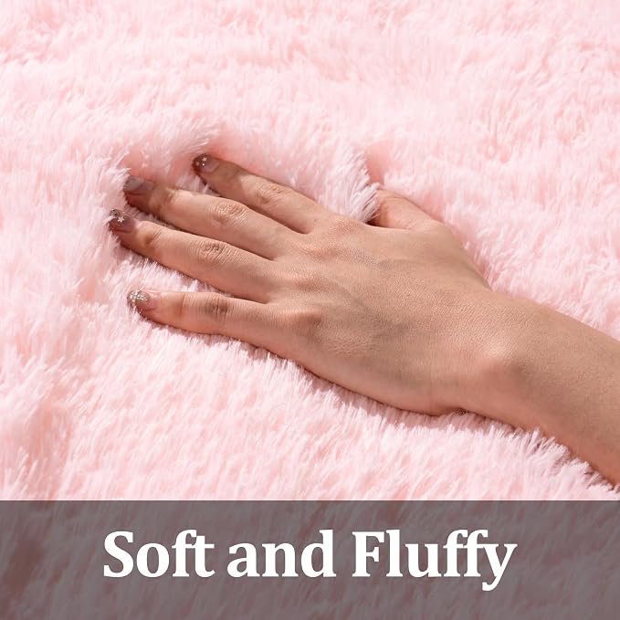 Pink Rugs for Living Room, 5x7 Area Rug for Bedroom Girls Kids Room | Soft and Comfy, Fluffy Shaggy Shag Carpet, Non Slip Shag Area Rugs for Indoor Floor, Nursery, Aesthetic Decor for Home
