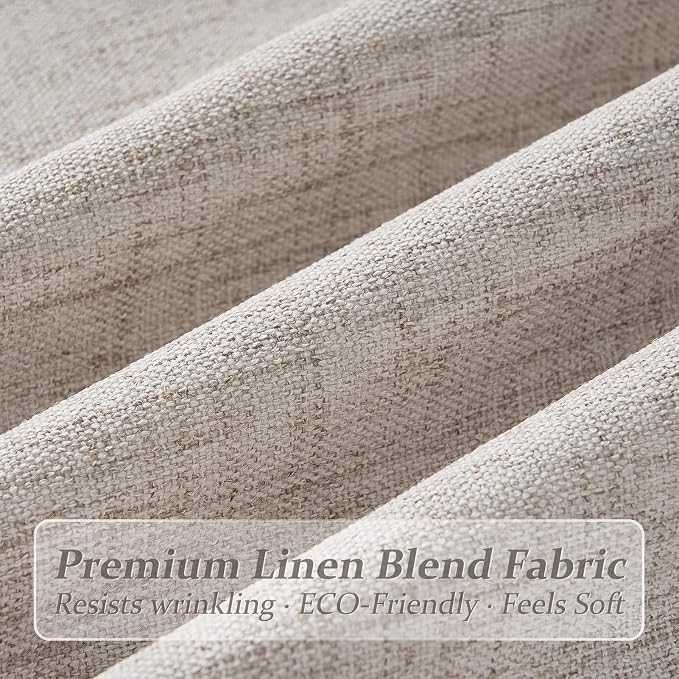 Thick Linen Greyish Brown Pleated Curtains 90 Inches Long 2 Panels Set for Bedroom, Memory Shape Semi Sheer Light Filtering Viral Curtain Privacy Dining Room Modern Windows Drapes Hooks Rings Burg