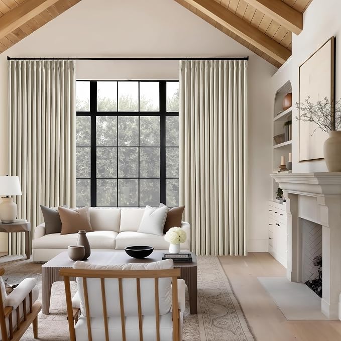 126 Inch Pinch Pleated Linen Blackout Curtains 2 Panels Taupe for Living Room Bedroom Thermal Insulated 100% Black Out Linen Drapes with Liner Room Darkening Window Curtains Burlywood Birch 40x126