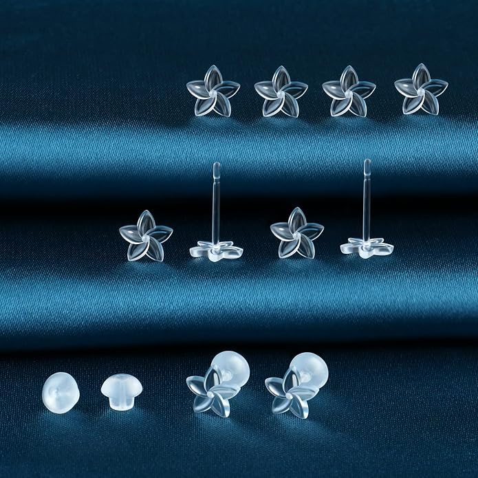 6 Pairs Invisible Plastic Post Earrings For Sensitive Ears - Clear, Sports & Work