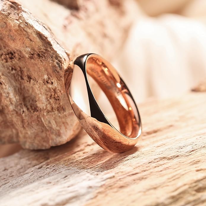 King Will Men's Women's Tungsten Carbide Ring 24k Gold Plated Rose Gold Plated Domed Polished Finish Wedding Band