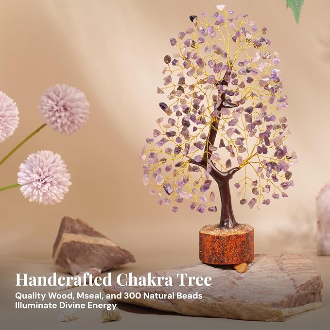 Amethyst Crystal Tree of Life 10-12 Inch with 2 Chakra Pendants – Healing Gemstone Bonsai Money Tree for Positive Energy, Feng Shui & Reiki, Spiritual Home Decor & Gifts for Women