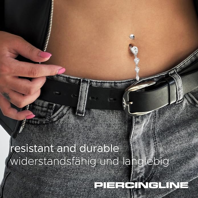 PIERCINGLINE surgical steel dangle belly button piercing with 4 hanging crystal hearts - belly button ring surgical steel, gold, silver, rosegold piercing - new version with improved durability