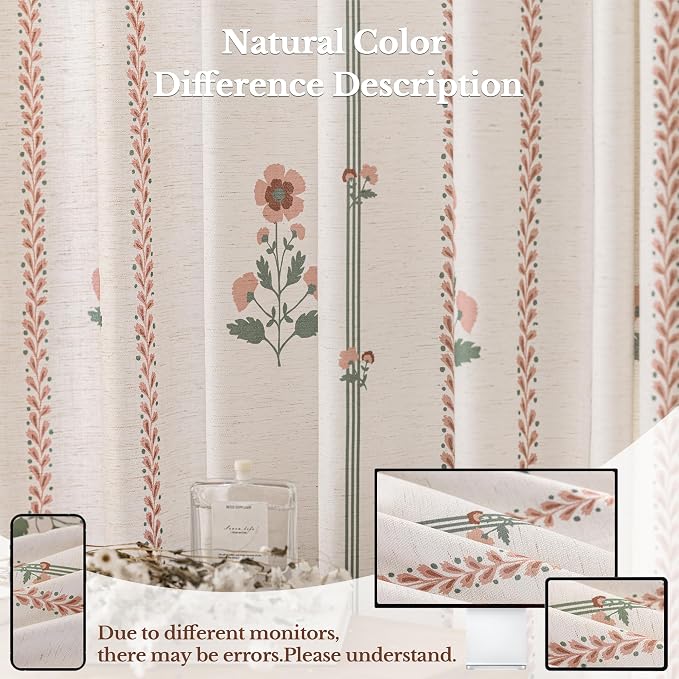 Pinch Pleated Nursery Curtains Luxury Pink Sheer Floral Curtains for Girls Room Bedroom Living Room - 84 Inch Length Modern Farmhouse Floral Printed Drapes with Hooks - 2 Panels Set
