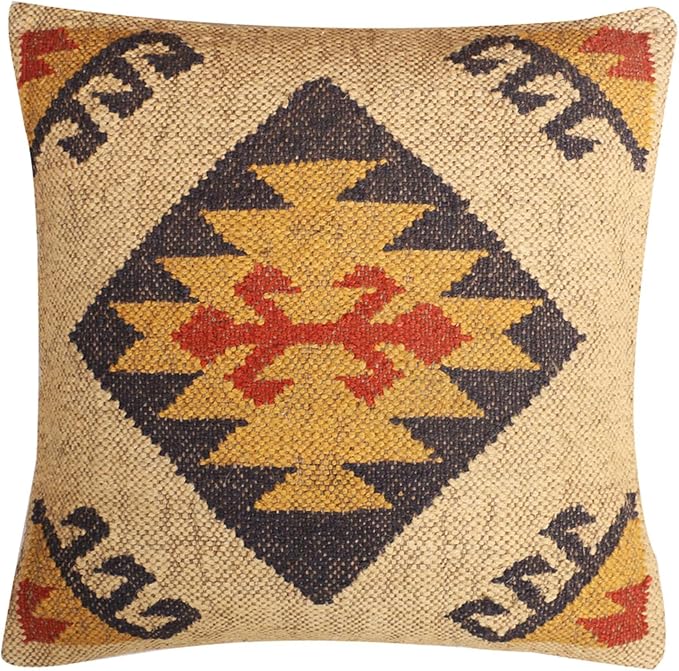 Set of 4 Wool Jute Vintage Kilim Cushion Covers,Home Decor Pillowcases Handwoven Turkish Pillow Decorative Throw Pillow Covers (Multicolor-6)
