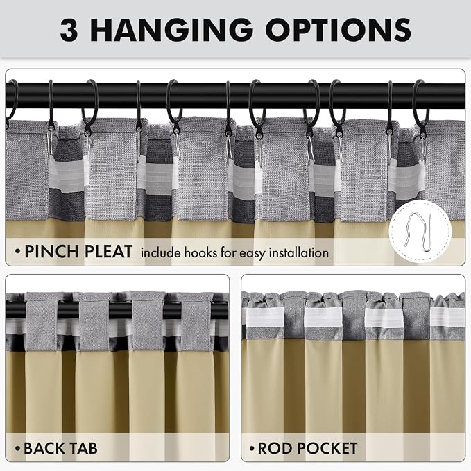 MIULEE 100% Blackout Linen Curtains 42 x 72 Inch Glacier Gray 2 Panels | Thermal Insulated, Room Darkening Drapes for Bedroom Living Room, Back Tab Rod Pocket Pinch Pleated, Solid Luxury Decor