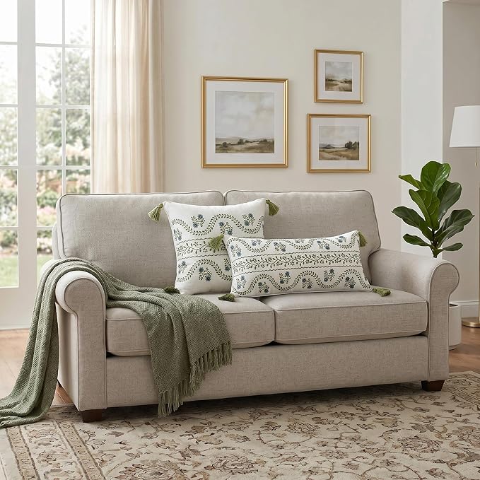 ISAENNE Designer Vintage Linen Throw Pillow Cover,28"x12"-Mosella D | French Elegant Rectangle Decor Pillow Cover,Concealed Zipper Design,Floral Pattern,Sofa,Bedroom,Living Room,Lounge Chairs