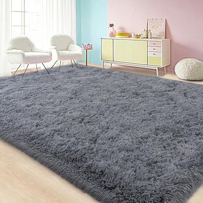 Large Area Rugs for Living Room Bedroom 10x14 Grey Fluffy Shag Rugs | Ultra Soft Shaggy Plush Fuzzy Modern Indoor Throw Floor Carpet for Kids Girls Boys Dorm Nursery Home Decor Aesthetic