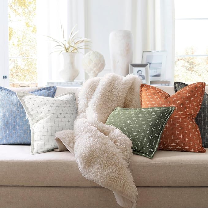 ZWJD Fall Pillow Covers 20x20 Set of 2 Soft Fall Decor Polyester Textured Pillow Covers with Stylish Flange Edge Cozy Farmhouse Throw Pillows for Couch Bed Sofa Living Room