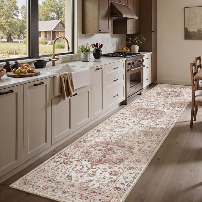 PADOOR 2X10 Runner Rug,Runners for Hallways,Soft Pink Washable Bedside Rugs for Bedroom,Non Slip Long Rug for Hallways Entryway Laundry Room Stair Kitchen Bathroom