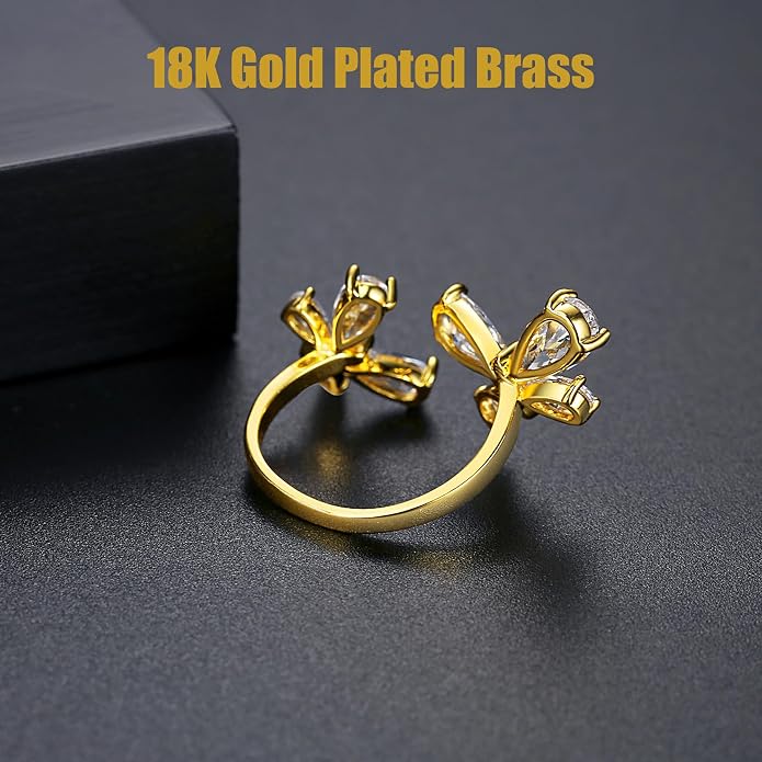 18K Gold Plated Rings for Women and Teen Girls Non Tarnish Cubic Zirconia Fidget Ring Butterfly/Snake/Mesh/Cross/Crown Knuckle Ring Open Adjustable Statement Stacking Chunky Rings
