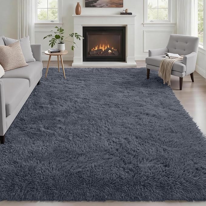 Fluffy 4x6 Area Rugs for Living Room Bedroom: Ultra Soft Shag Rug Non-Slip Non-Shedding Small Plush Bedside Rug Indoor Floor Carpets for Kids Room Playroom Entryway Nursery Dorms Home Decor Grey