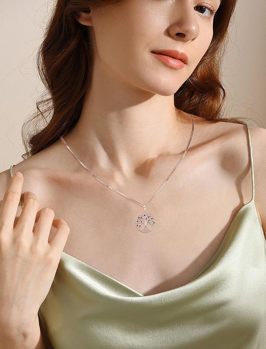 Celtic Knot Tree Necklace 925 Sterling Silver Tree of Life Pendant Birthstone Jewelry for Women
