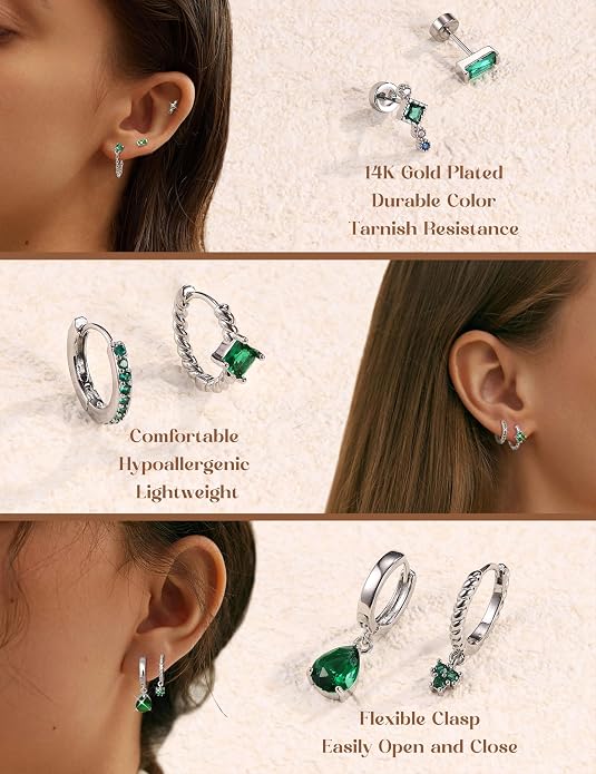 ORAZIO 20G Helix Piercing Jewelry Flat Back Cartilage Earrings for Women Surgical Stainless Steel Hypoallergenic Hoop Stud Earrings Set Tragus Helix Piercing Jewelry for Sensitive Ears Single Pc
