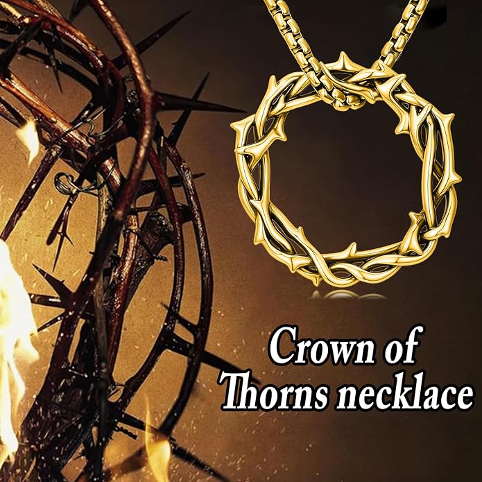 Crown of Thorns Necklace for Men 925 Sterling Silver Nail Cross Necklace Pendant Religious Christian Jewelry Valentines Day Gifts for Men