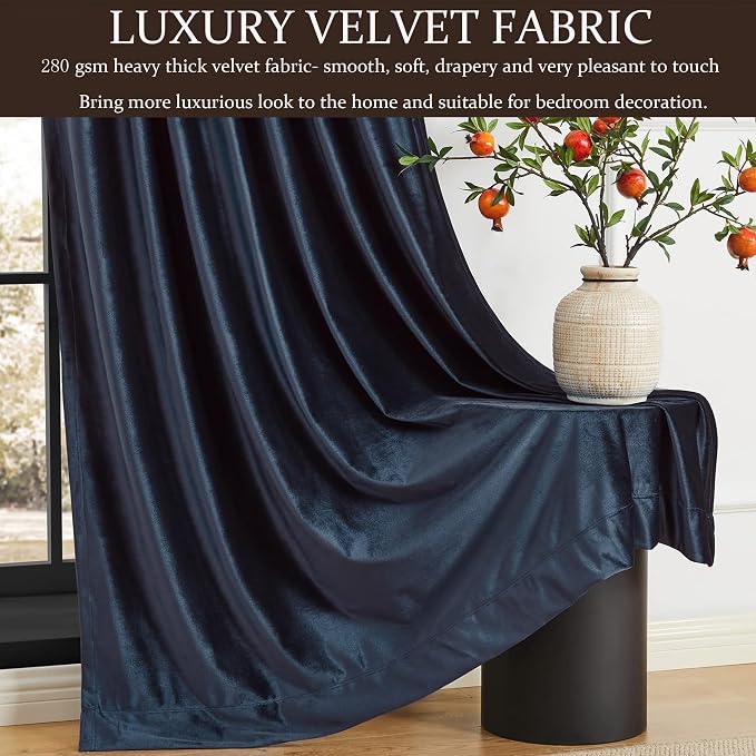 Navy Blue Blackout Velvet Curtains 120 inch for Living Room,Full Blackout 2 Panels Back Tab Deep Blue Thermal Insulated Room Darkening Liner Curtain Noice Reducing Soundproof Window Drapes for Bedroom