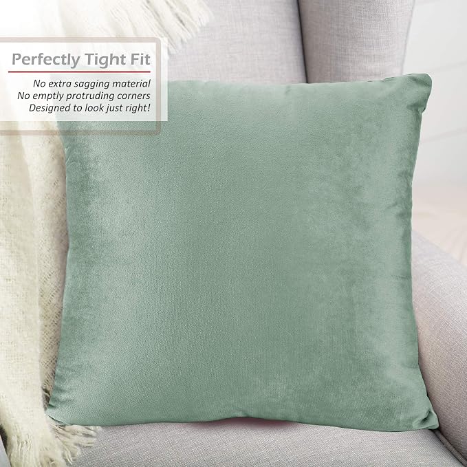 Nestl Throw Pillow Covers, Cozy Velvet Decorative Pillow Cases 24x24 Inches, Soft Solid Couch Pillow Covers for Sofa, Bed and Car, Set of 4 - Mint