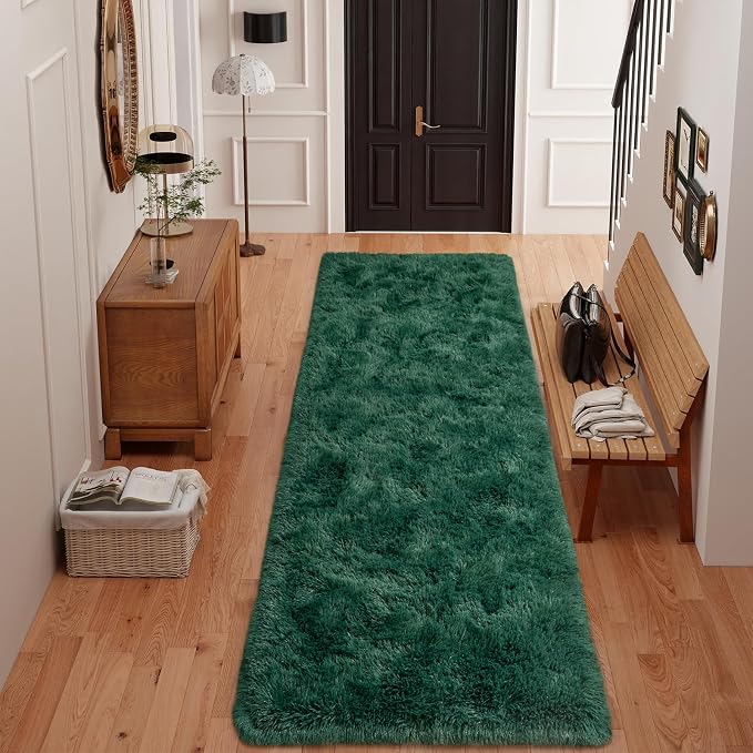 Dssimo 2x6 Dark Green Runner Rug for Bedroom Hallway Living Room | Soft Fluffy Shag Non-Slip Carpet for Kids,Girls Boys and Teens Decorations for Living Room Dorm Nursery Classroom