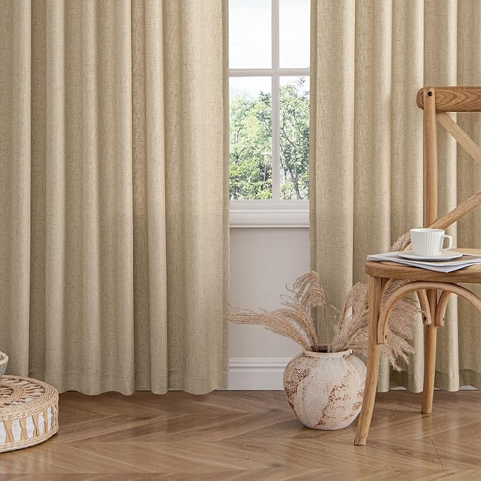 MIULEE Non-See-Through Privacy Linen Curtains 52W x 96L Inch Copper Brown | 2 Panels, Light Filtering, Semi Sheer Window Curtains, Farmhouse Textured, Back Tab Drapes for Bedroom Living Room