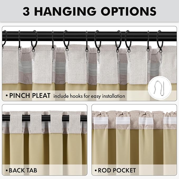 MIULEE 100% Blackout Linen Curtains for Bedroom 42 x 100 Inch Ivory 2 Panel | Thermal Insulated, Room Darkening Drapes for Living Room, Back Tab Rod Pocket Pinch Pleated, Solid Luxury Decor